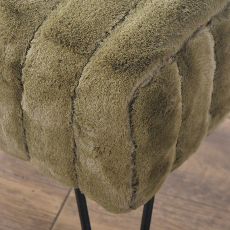Defranco Upholstered Ottoman, Olive Faux Fur