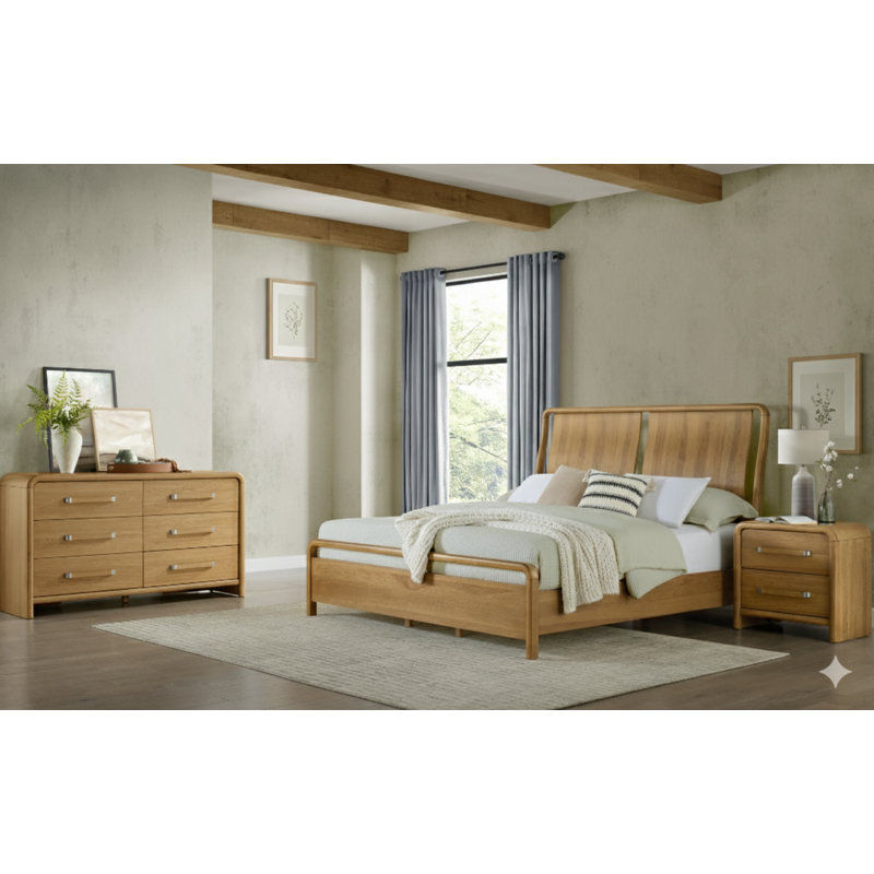 Ensemble de chambre à coucher avec deux tables de chevet, commode et lit, Grand, 4 pièces : Lit, commode, 2 tables de chevet