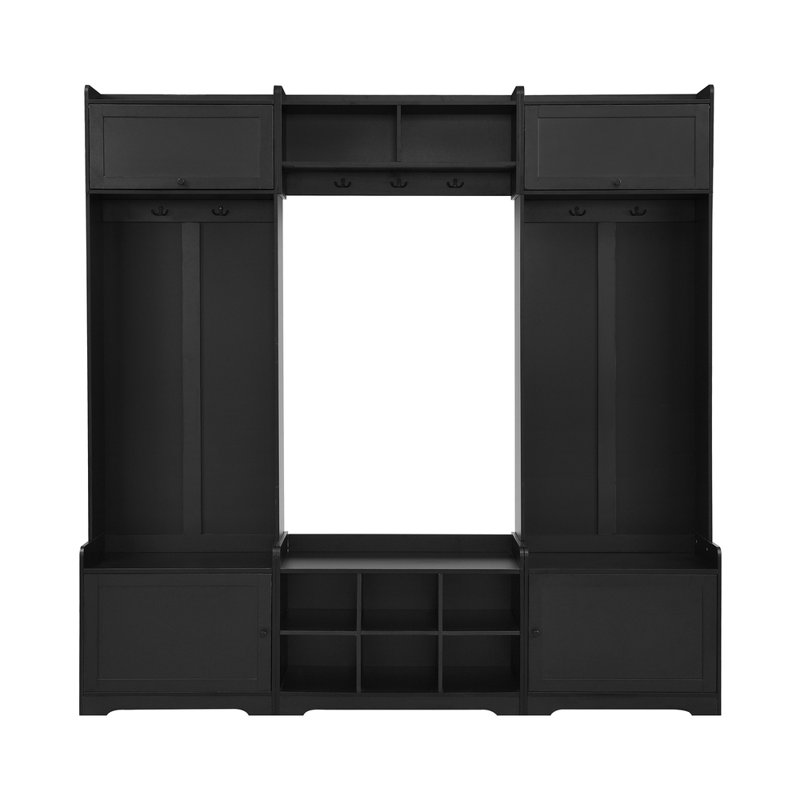 79.1'' Wide Modern Black Hall Tree – 4-in-1 Entryway Bench With 8 Cubbies, 7 Coat Hooks & 2 Adjustable Shelves, Anti-tip Kit, Durable Mdf, Easy Assembly For Hallway/living Room/mudroom