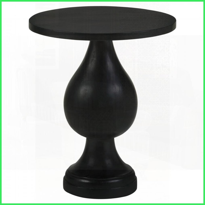 Table basse en bois de manguier noir teinté pour les salons sophistiqués, conception à piédestal élégant et amp; Plateau rond intemporel