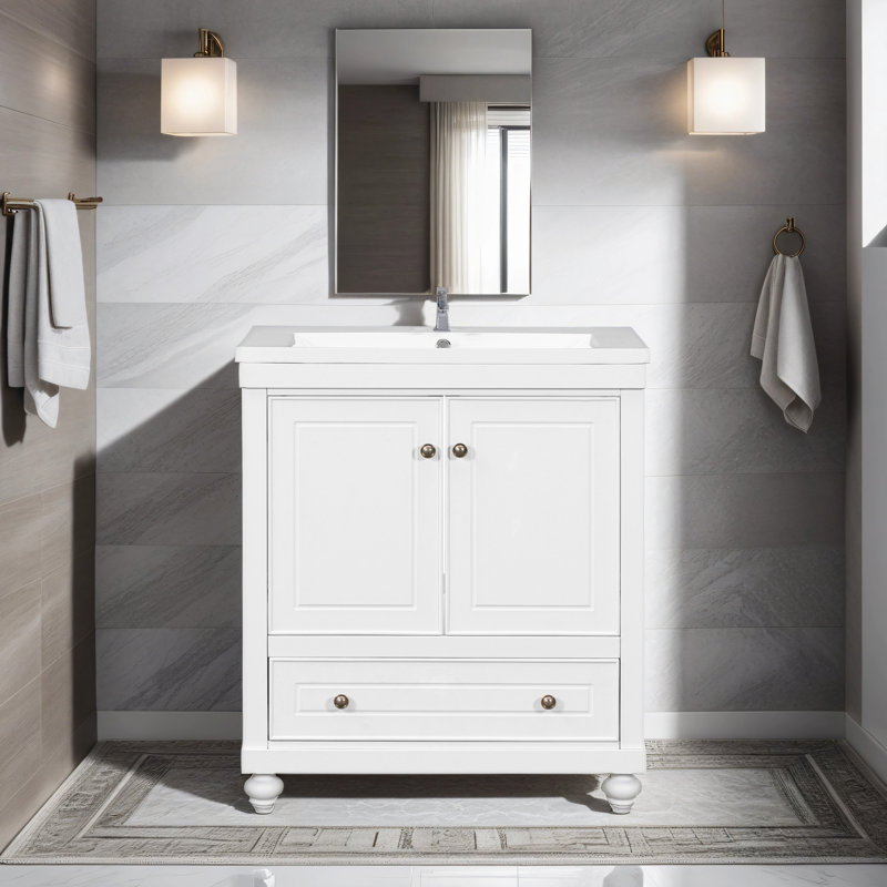 Meuble-lavabo simple 30,06 po avec plateau en céramique Renauldo