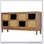Buffet rétro à 4 portes avec grand espace de rangement, rotin artificiel et verre transparent pour un usage domestique polyvalent-1970208802