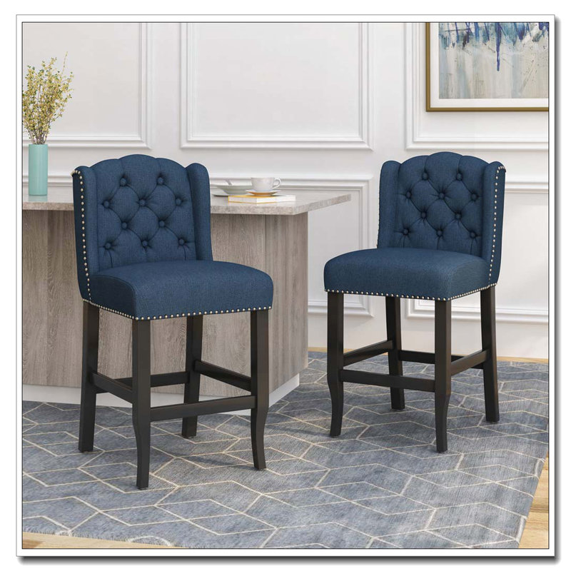 Tabouret de bar 27 po à oreilles capitonné Counter Heith, Bleu très foncé