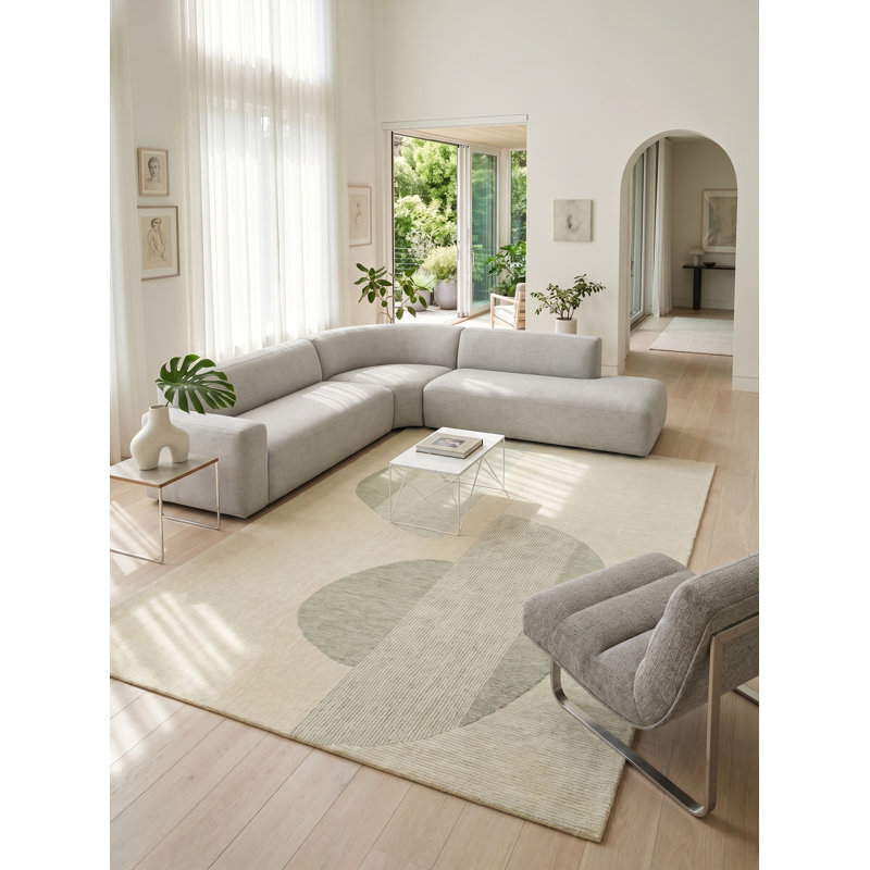 Mikura Hand Tufted New Zealand Wool Sage/Ivory Area Rug, 6'X9'