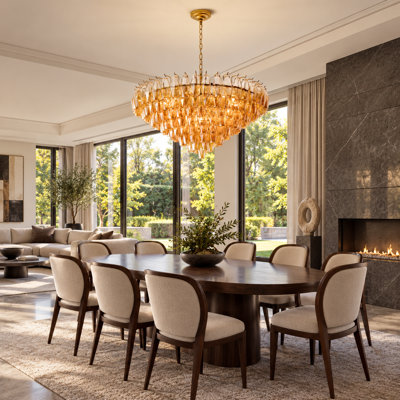 Angulo 14 - Light Modern Round Chandelier Ceiling Light Pendant Lighting Fixture with Tiered Smoke Glass Tubes