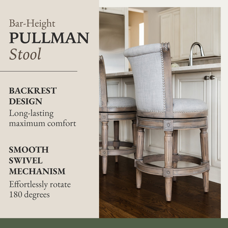 Maven Lane Gray Leather Swivel Bar Stool with Reclaimed Oak