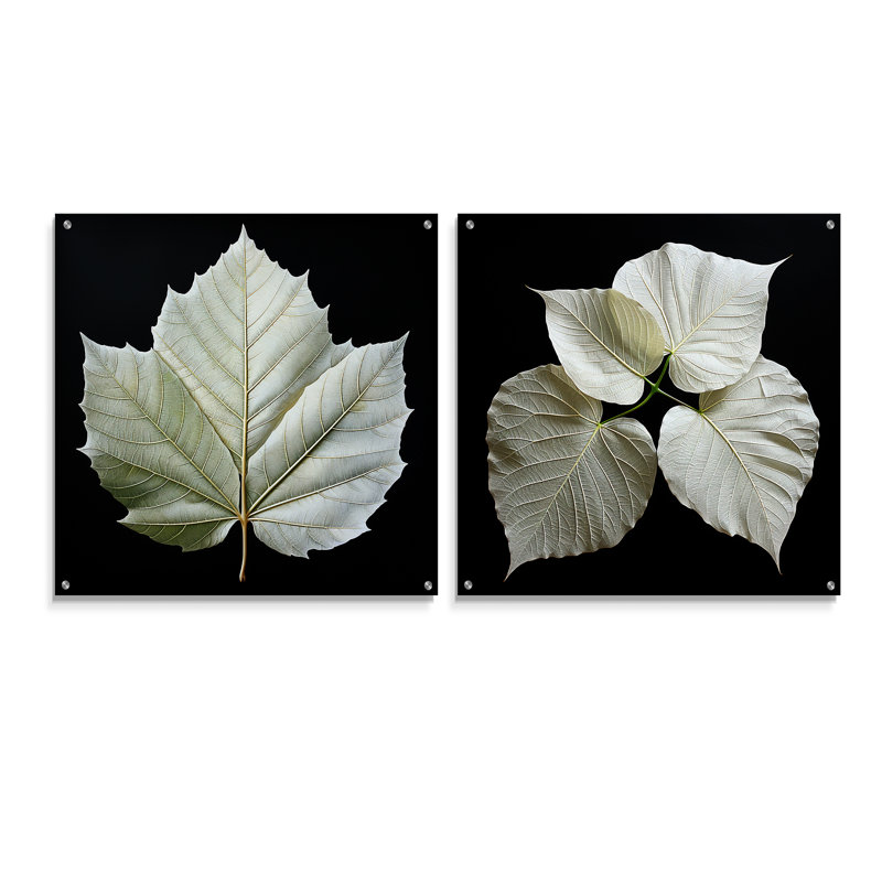 Ensemble de 2 feuilles d'art mural en verre noir et blanc, H 36 po x l 73 po