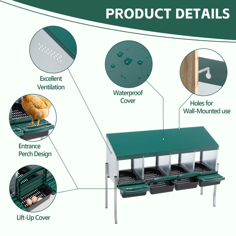 Poulet en métal de 42 po x l 12,99 po x H 31,88 po Vert 88 po Couleur vert 1 pièce