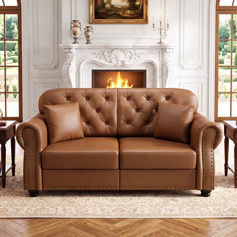 Canapé 63 po avec 2 coussins Chesterfield, Brun