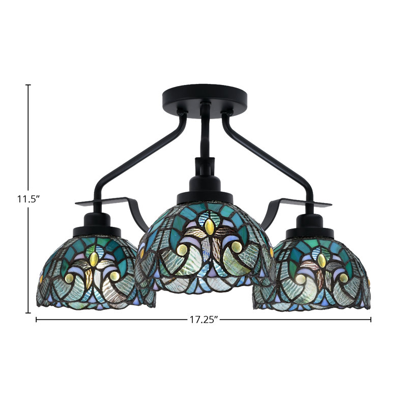 Odyssey 3 Light Semi-Flush Shown In Matte Black Finish With 7" Turquoise Cypress Art Glass