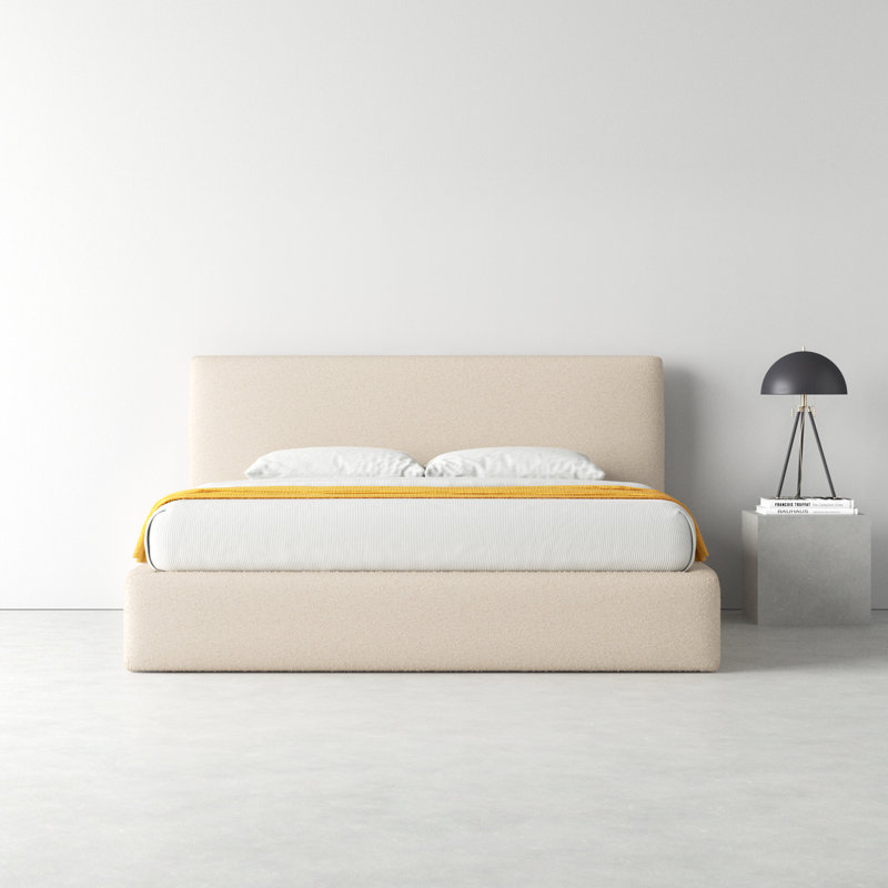 Azar Upholstered Platform Bed, King, Lisbon Cream