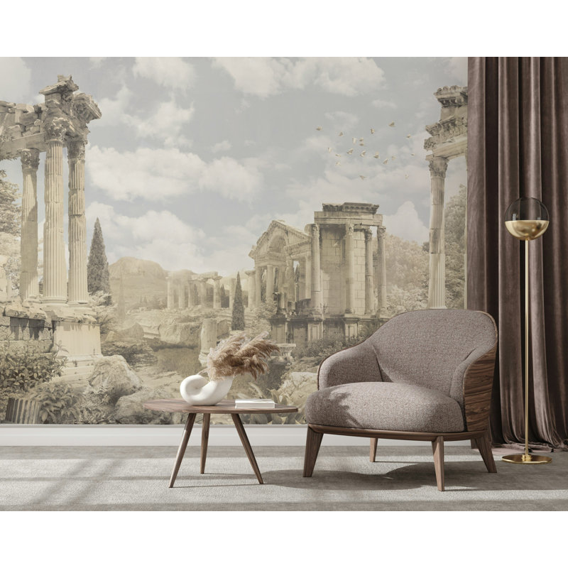 Japanese Geisha Arch Panels Wallpaper Beige Gold, 115"L x 225"W