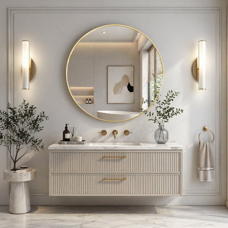 Miroir mural pour salle de bain, L 42 po, Doré