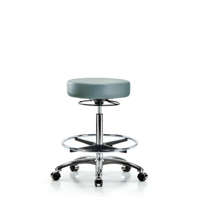 Tabouret en vinyle sans dossier - hauteur de banc moyenne avec anneau de pied chromé et roulettes en vinyle Supernova bleu marine