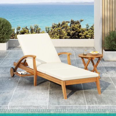 Méridienne à roulettes en bois, coussin crème épais de 5 cm, capacité de 800 lb, convient aux fauteuils inclinables de balcons en relax de balcon de 2 pouces