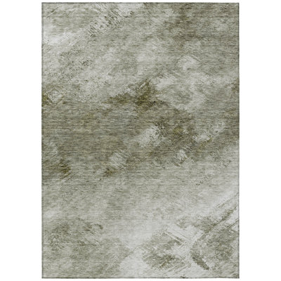 5' X 8' Taupe Beige Abstract Washable Indoor Outdoor Area Rug