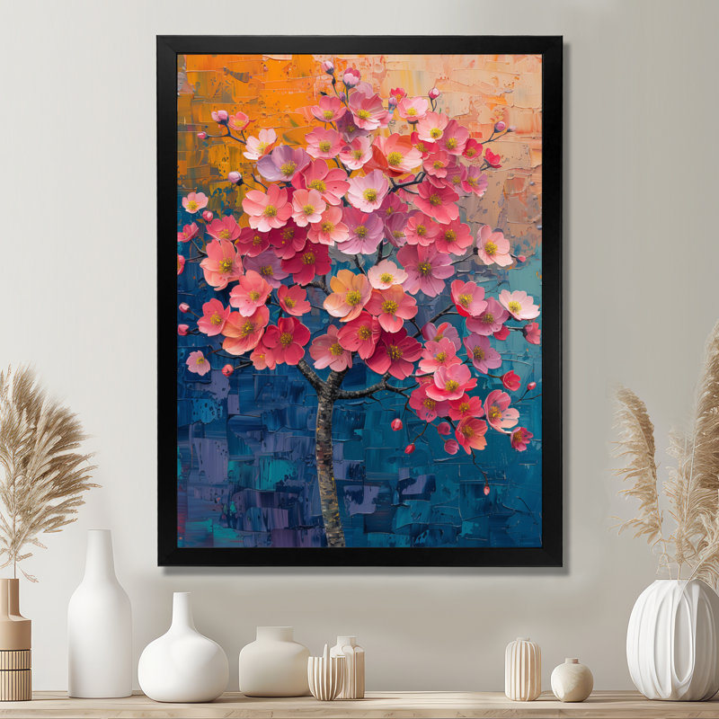  «Cherry Blossom Tree III» - Décoration murale cerisier en fleurs, Toile encadrée noire simple, H 12 po x l 20 po x P 1 po