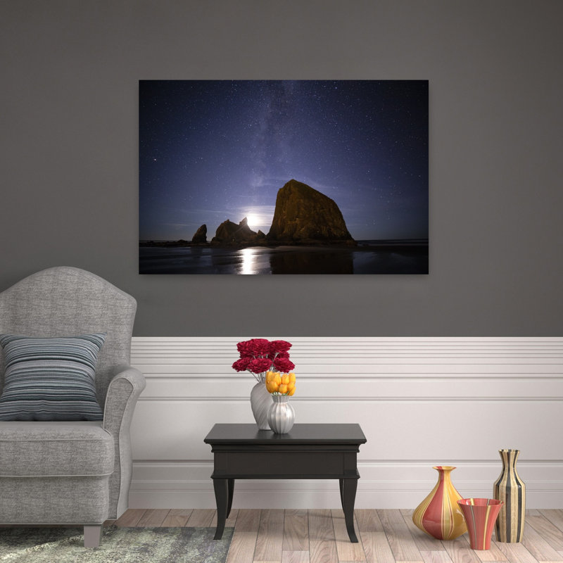 Seascape With Rock Objects At Dusk, Cannon Beach, Oregon, Usa Contemporary Wall Art, H 32 po x l 48 po