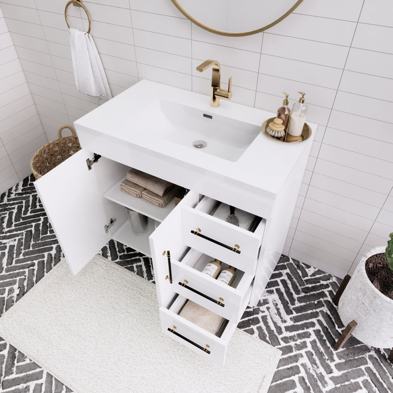 Meuble-lavabo simple l 36 po, Blanc brillant