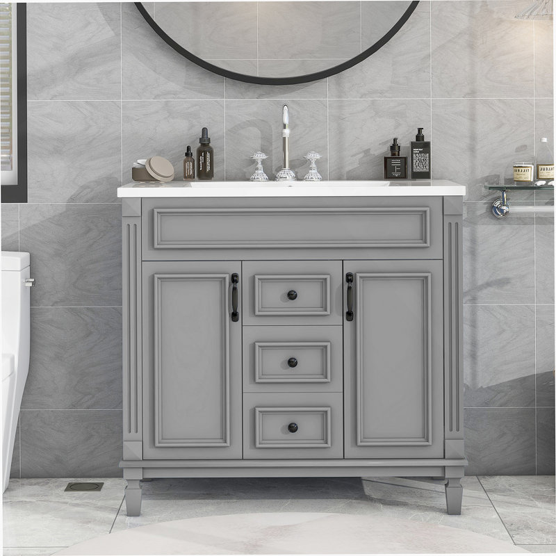 Meuble-lavabo moderne 36 po avec lavabo supérieur, Gris