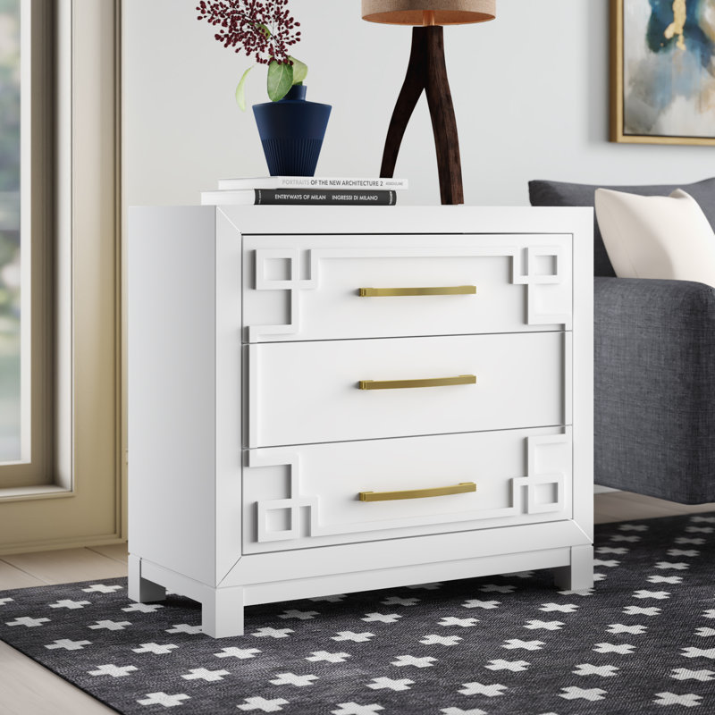 Élégante table de chevet 31,87 po de large Chamere, Blanc