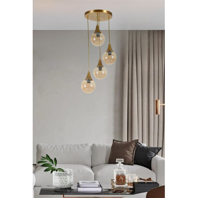 Lustre élégant ambre et or, hauteur réglable, 11,8 po de diamètre | Corps en métal durable, capuchon en verre, douille E27 (40 W maximum) | Luminaire élégant pour le salon, la salle à manger et le vestibule, indice de protection IP20