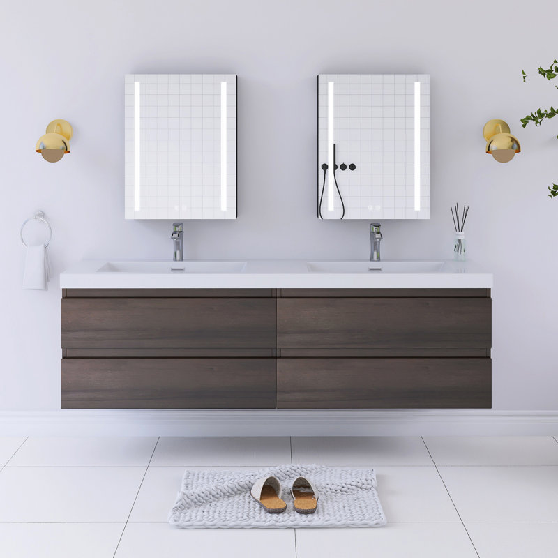 Reaiah 71'' Double Bathroom Vanity with Resin Top, Gray Oak