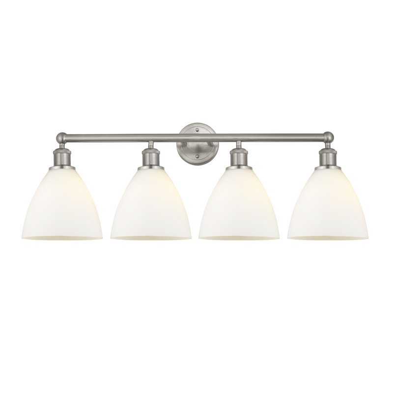 Éclairage pour meuble-lavabo en verre 4 lumières 34,5 pouces Ammamaria, Blanc mat, Nickel satiné brossé