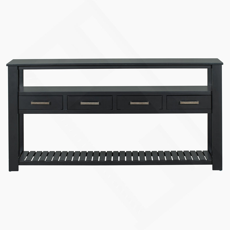 Canapé console 62,2 po avec 4 tiroirs et 2 tablettes, Noir