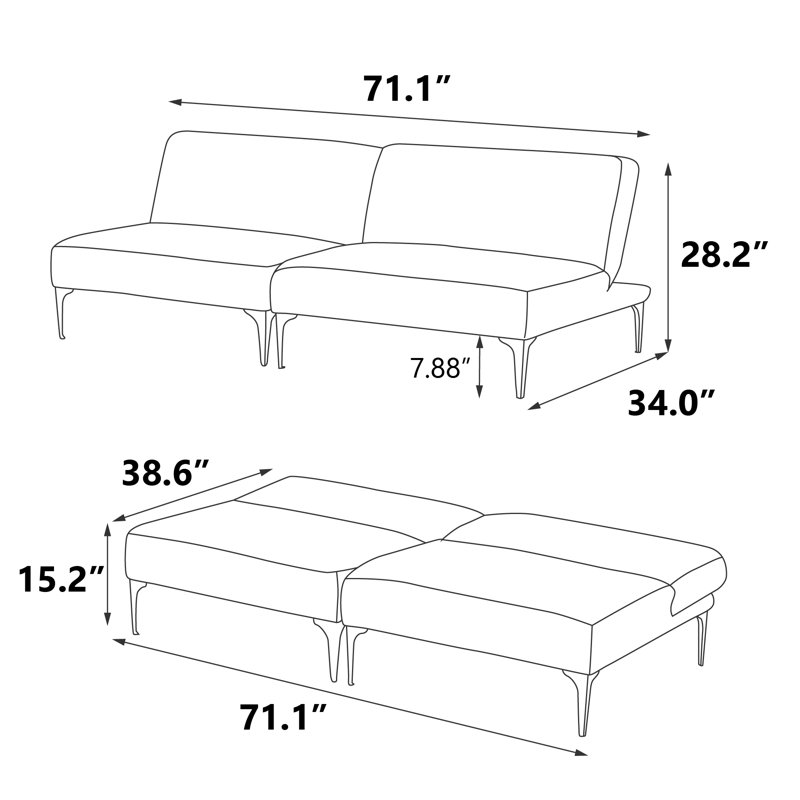 71.1'' Upholstered Futon, Taupe