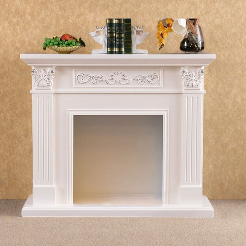 Three-dimensional carving craft fireplace, White, 45.66" H x 59.05" W x 12.99" D