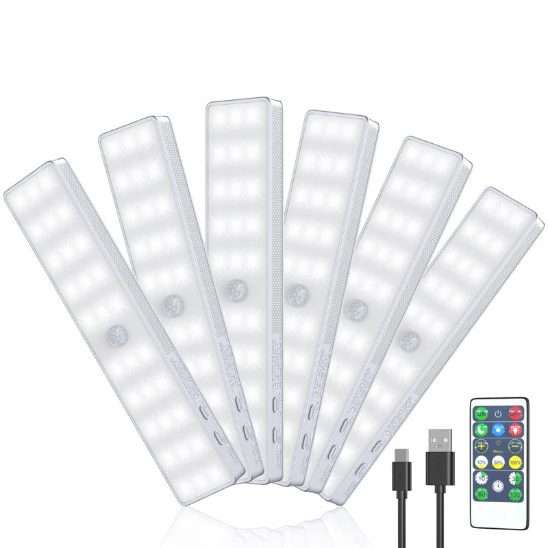 LED Closet Light, 6 Pcs Rechargeable Motion Sensor Under Cabinet Lighting, 30 LEDs, Cool White