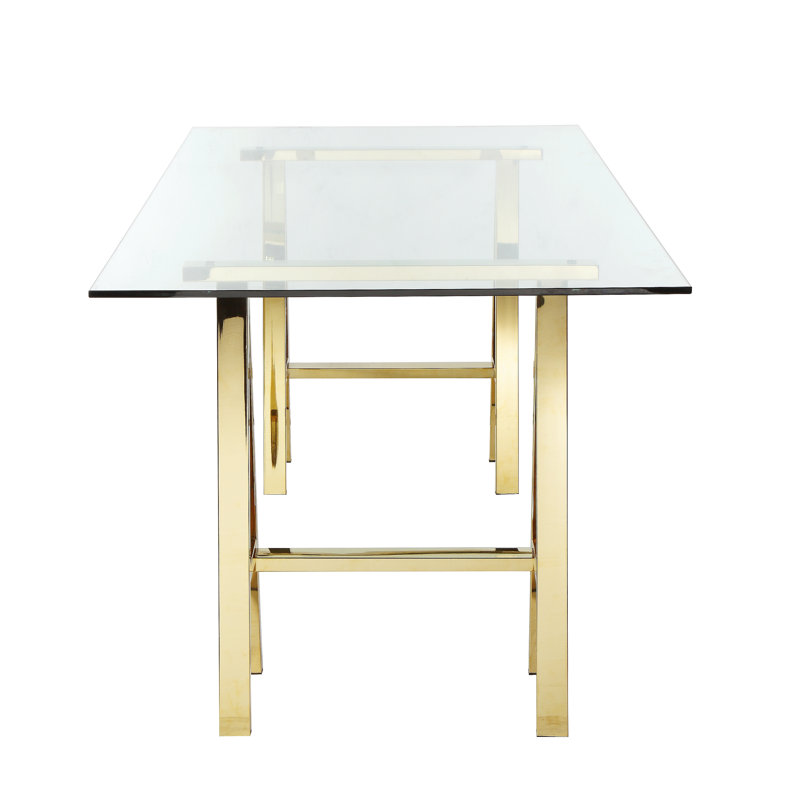 Brady Glass Desk, 30" H x 55" W x 30" D, High Polish Gold