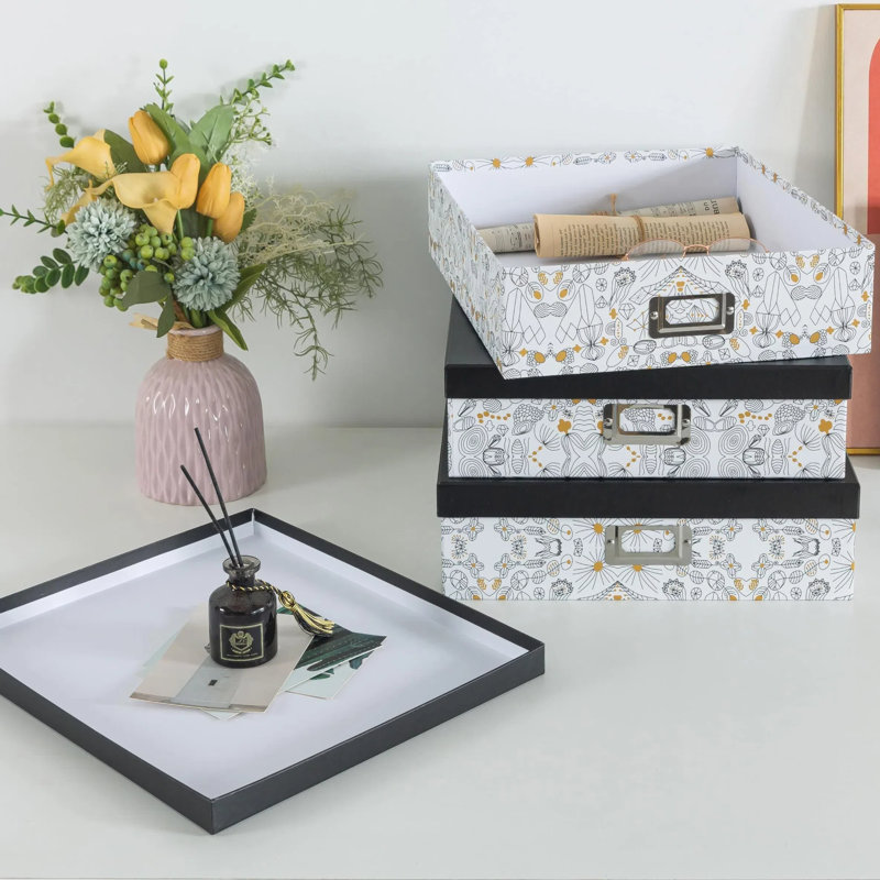 Sandersville 3 Piece Decorative Box Set, Black/White Geometric 1