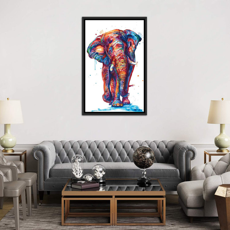 «Elephant» par Weekday Best - impression d'art graphique, H 60 po x l 40po x P 1,5 po, Toile avec cadre noir