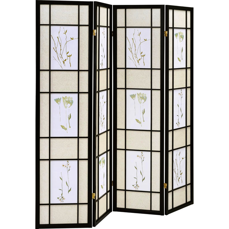 Paravent traditionnel noir avec motif floral délicat - élément décoratif artistique