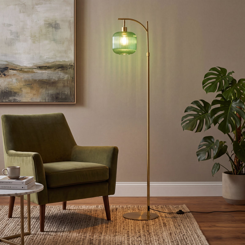 Jacobson 71" Arched Ribbed Glass Floor Lamp with Rotatable Glass Shade