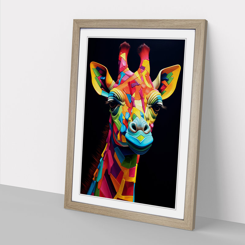 Giraffe Orphism No.2 - Framed Print, Oak, 64cm H x 46cm W x 2cm D