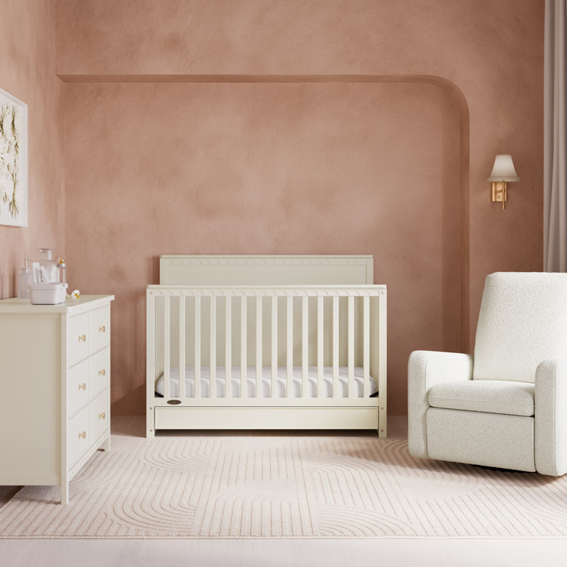 Sasha 5-In-1 Convertible Crib With Drawer, Frosted Oat