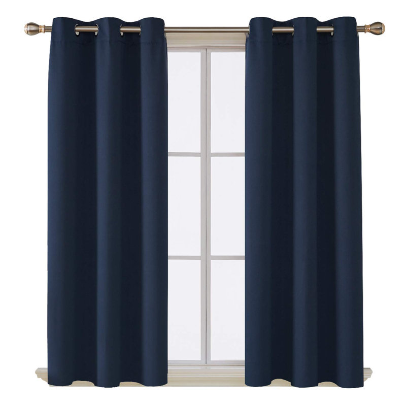 My Home Store Ultra-Soft Blackout Curtains Enguerran with Eyelets and Tie Backs, Navy Blue, 167 W x 137cm D