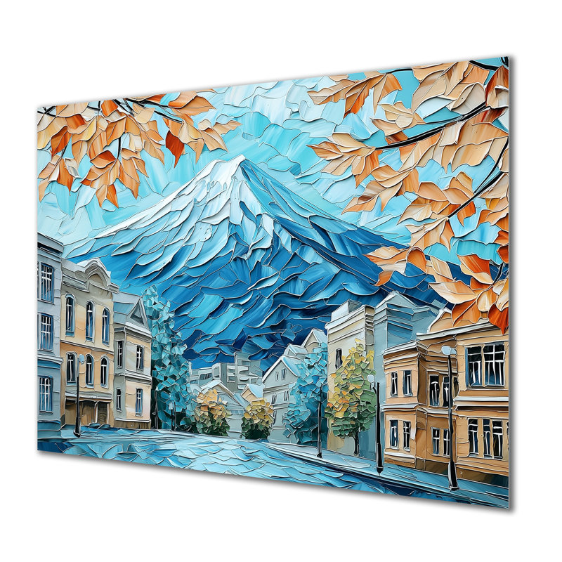 Abstrait, mont Fuji au Japon I - décor métallique de Tokyo, impression industrielle sur métal, H 24 po x l 32 po