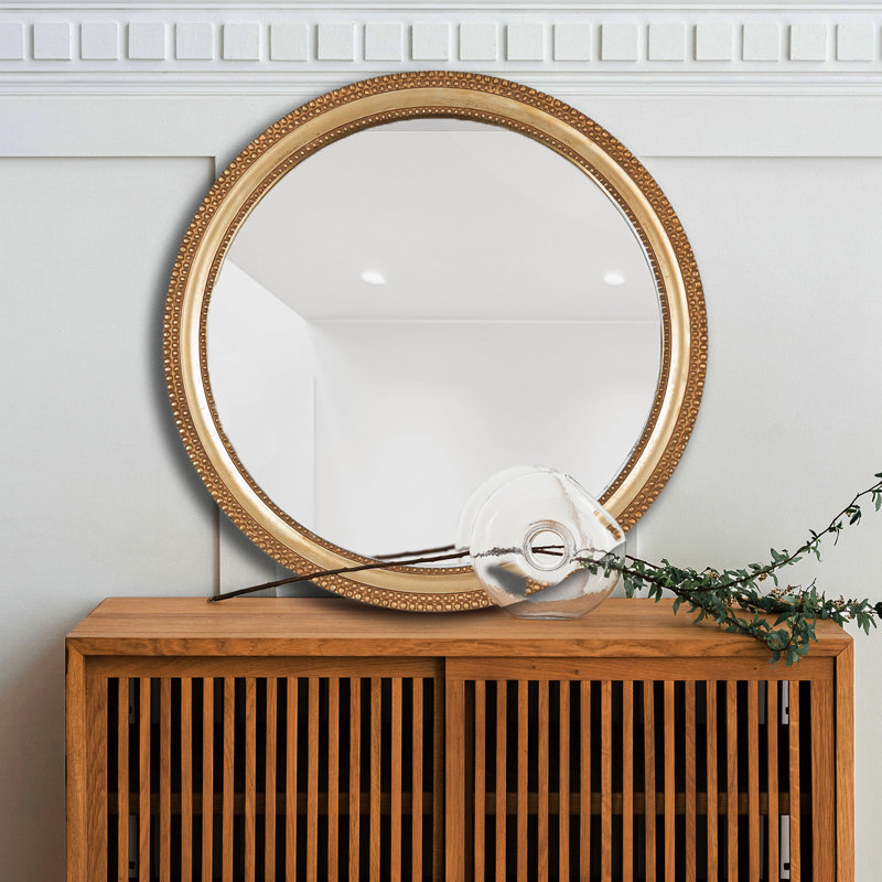 Ashwina Wood Round Wall Mirror, Gold