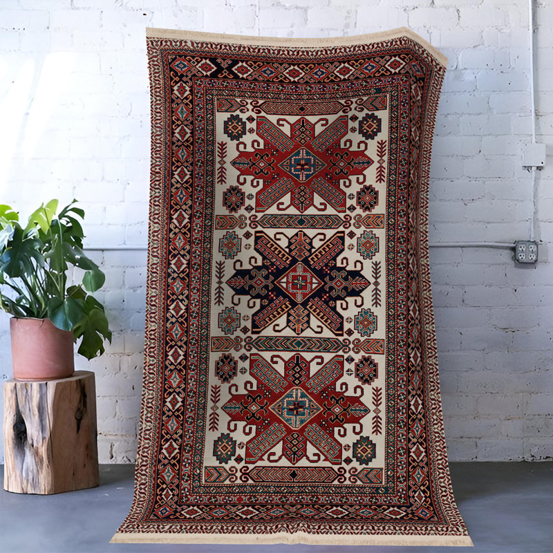 Tapis décoratif rétro à motif traditionnel bourgogne, Rectangle 3 pi 9,81 po x 4 pi 11,06 po