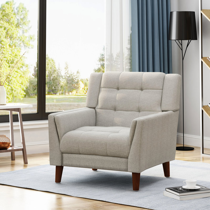 Fauteuil de style Mid-Century moderne beige, à ressorts sinueux, assise et dossier, accoudoirs évasés pour bureau à domicile et fauteuil de chambre à coucher beige, accoudoirs, utilisation à ressorts