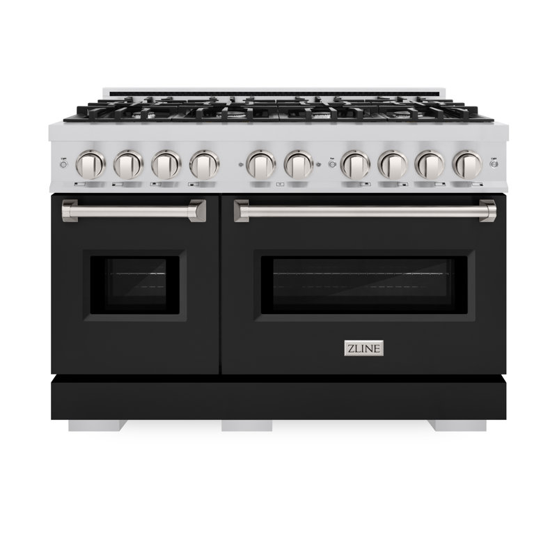 ZLINE 48 in. 6.7 cu. ft. Classic Double Oven Dual Fuel Range with 8 Burner Gas Cooktop in Stainless Steel with Doors, Black