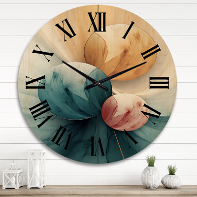 Amillano Circular Fusion In Shades Of Retro Blue II - Modern Geometric Oversized Wood Wall Clock