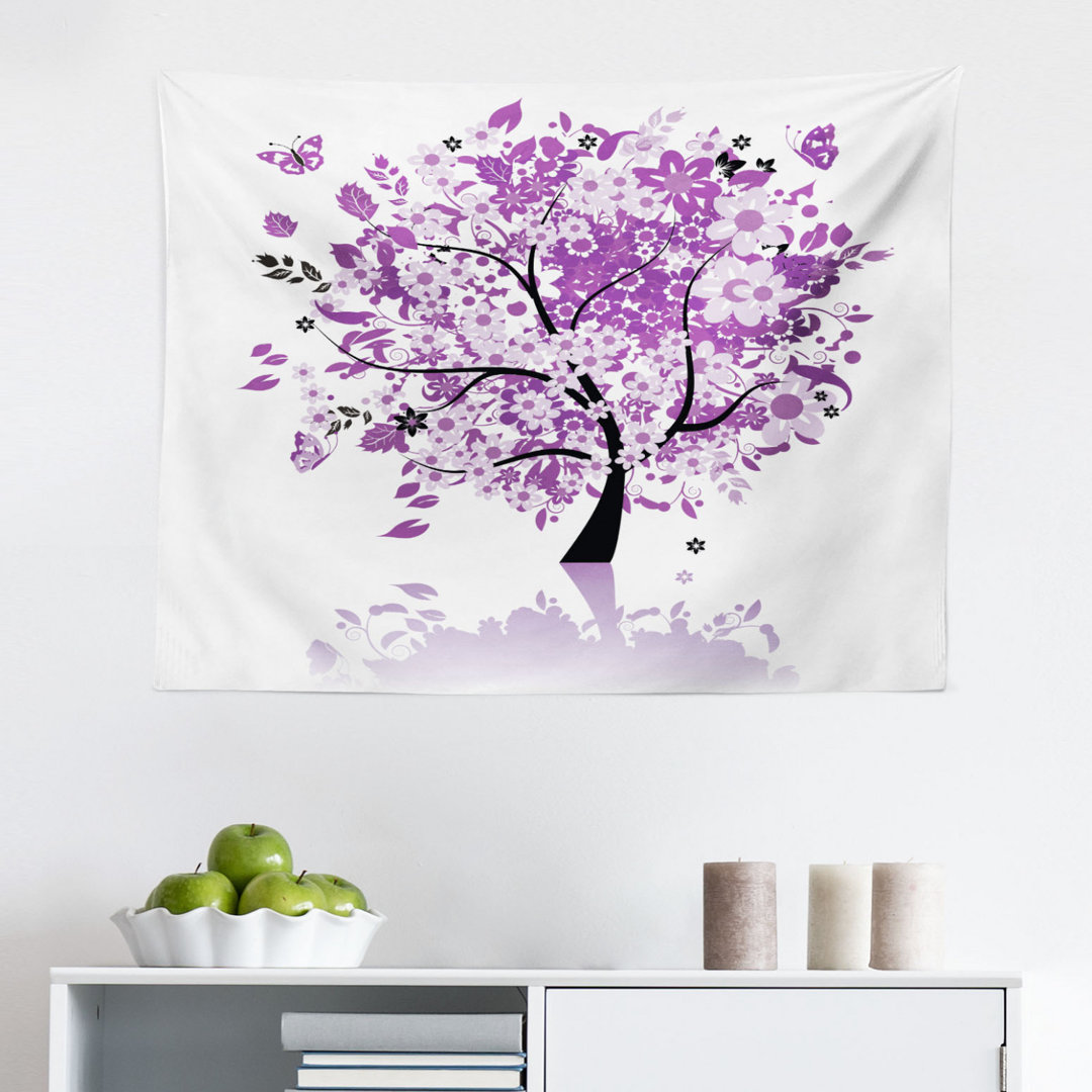 Wandbehang Spring Tree of Life Woods Blühende Blume und Schmetterling Flying Romance