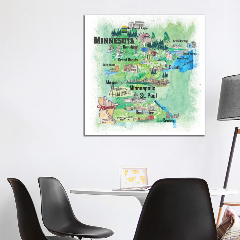 Minnesota Illustrated Travel 1 Piece Wrapped Canvas Wall Art, 93.98 cm H x 93.98 cm W x 3.175 cm D