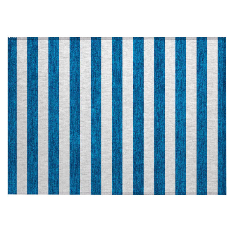 2' X 3' Navy Blue Striped Washable Non Skid Indoor Outdoor Area Rug