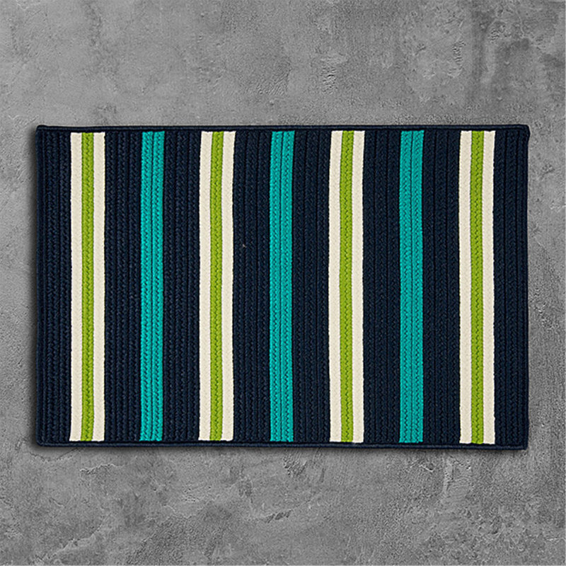 Tapis décoratif bleu marine tressé rayé Depew, Rectangle 5 pi x 7 pi